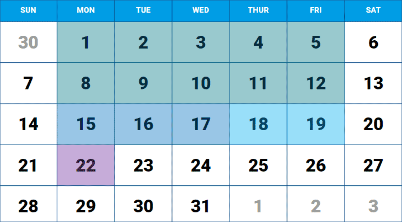 Example of a monthly financial calendar